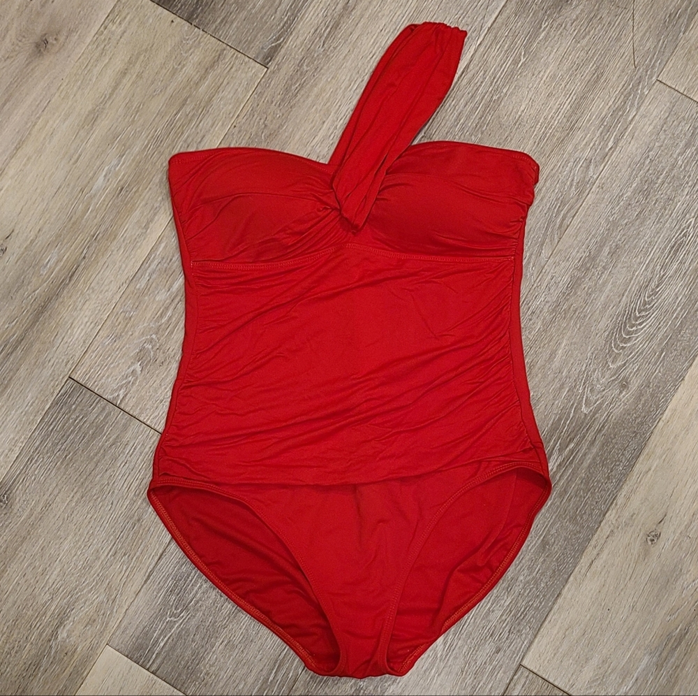 Lauren Ralph Lauren Red One-Shoulder Swimsuit